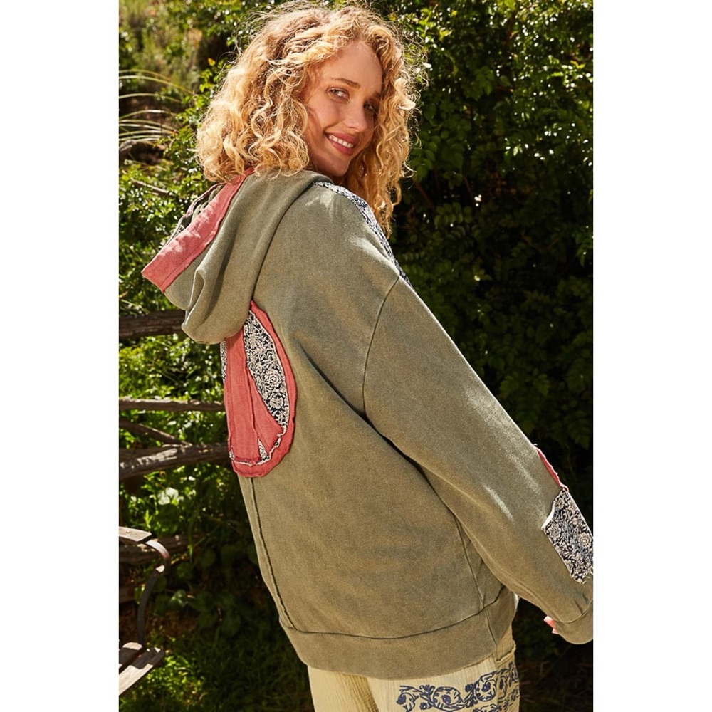 POL Olive Floral Peace Patch French Terry Sweatshirt - Picture 8 of 12
